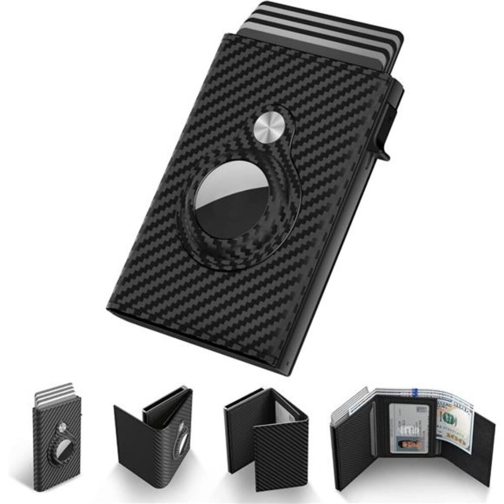 Mens Smart Wallet Card Holder for AirTag: Leather
